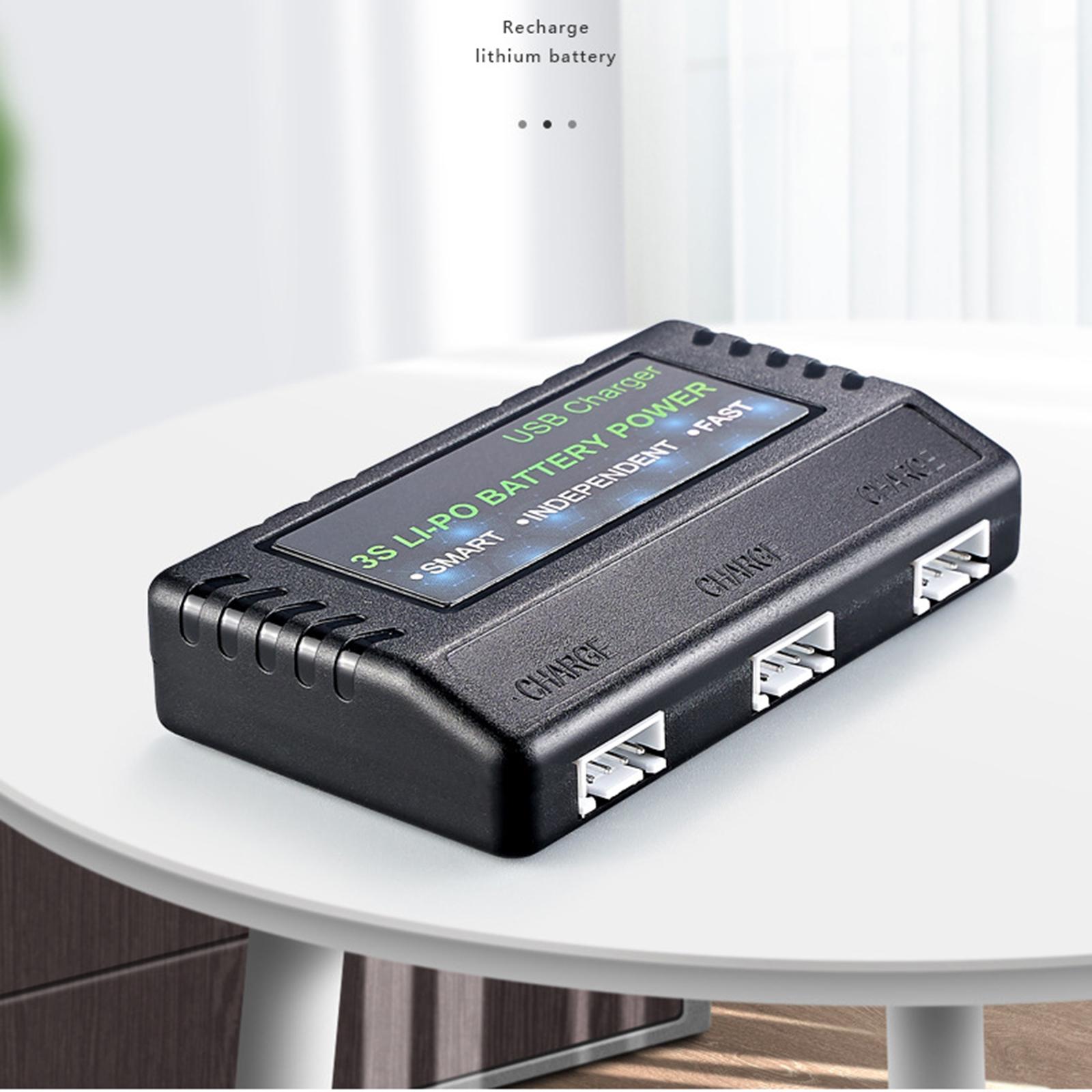 Drone Battery 3S - トリプルスロット3Sリポバッテリー充電ケース。11.1VのRCドローンや車両用バッテリーに対応。USB急速充電器、バランス機能付き。LEDインジケーター搭載。